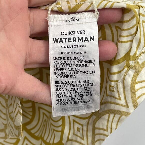 Quiksilver Men's Yellow Abstract Print Short-Sleeve Button-Down Shirt Size L - Picture 4 of 6